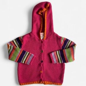 Vintage Y2K kids pink rainbow hooded cardigan